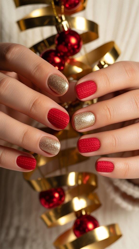 21 Cozy Christmas Sweater Nail Designs for Festive Style