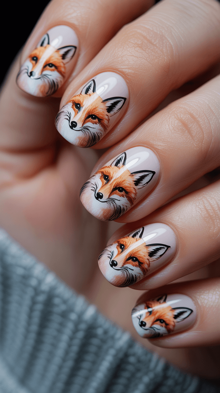 5. Watercolor Fox Nails
