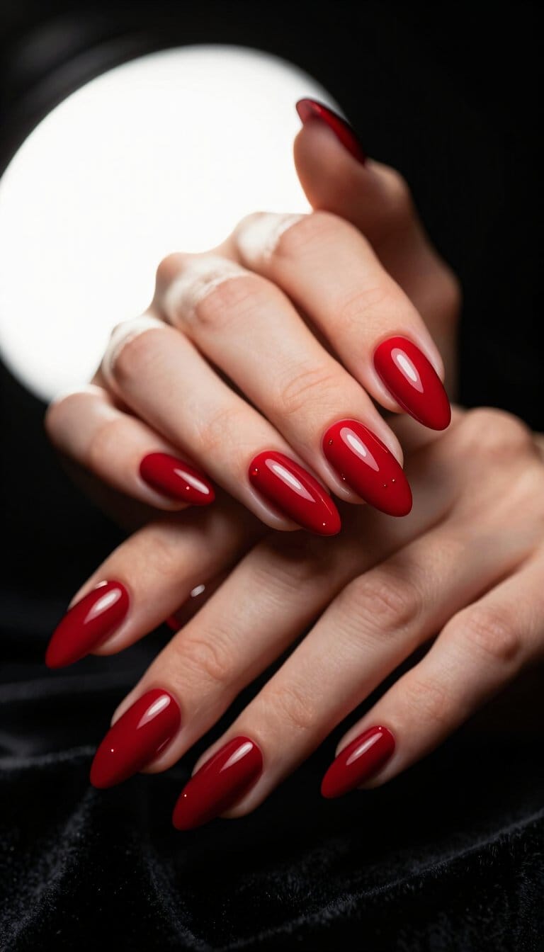 1. Classic Red Almond Nails