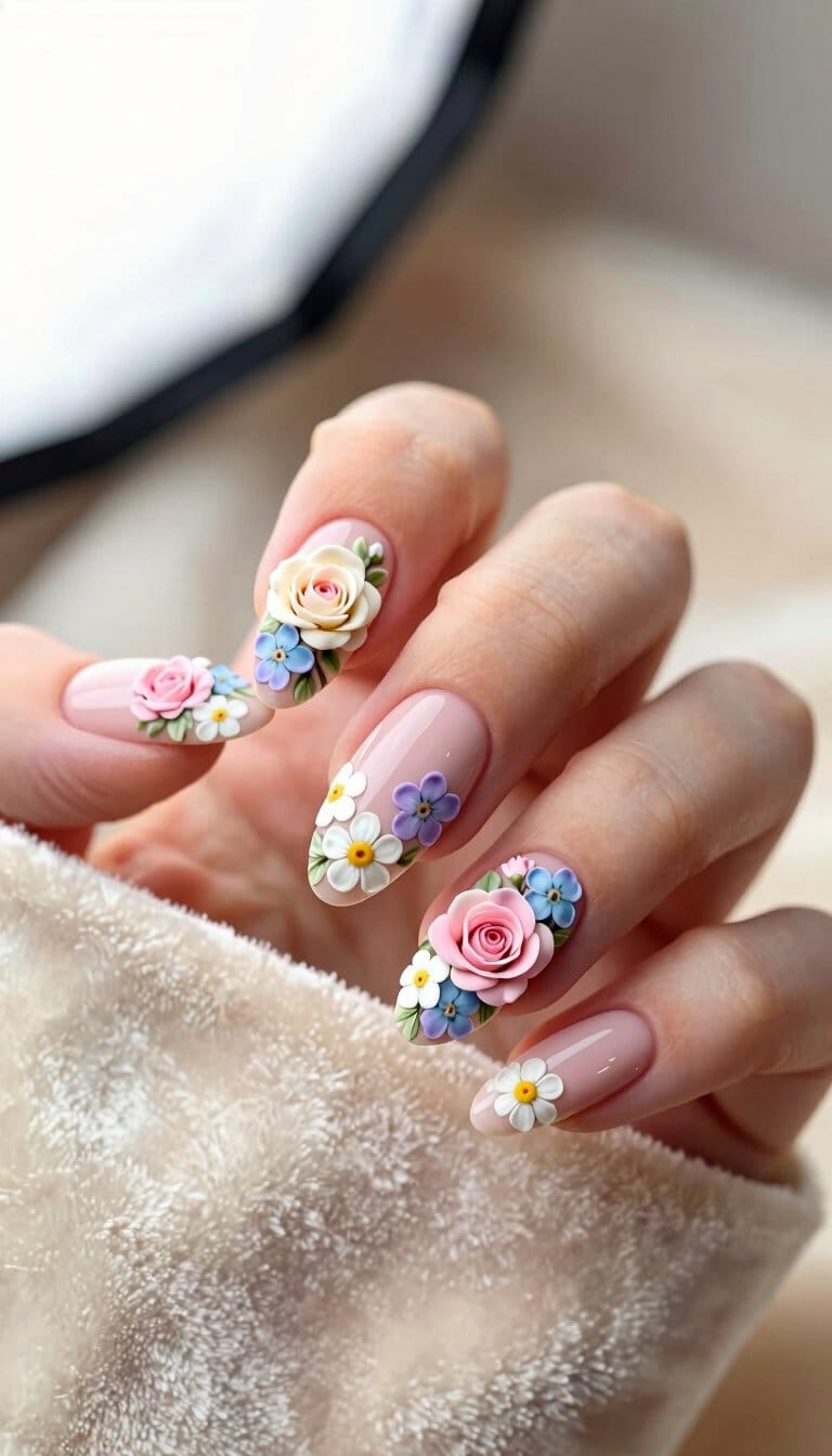 13. Floral Bouquet Nails
